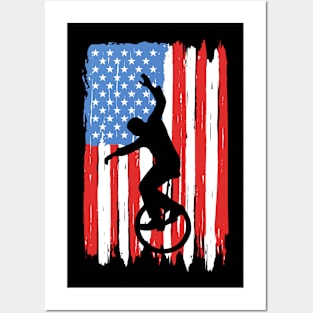 American Flag Unicycling Graphic Posters and Art